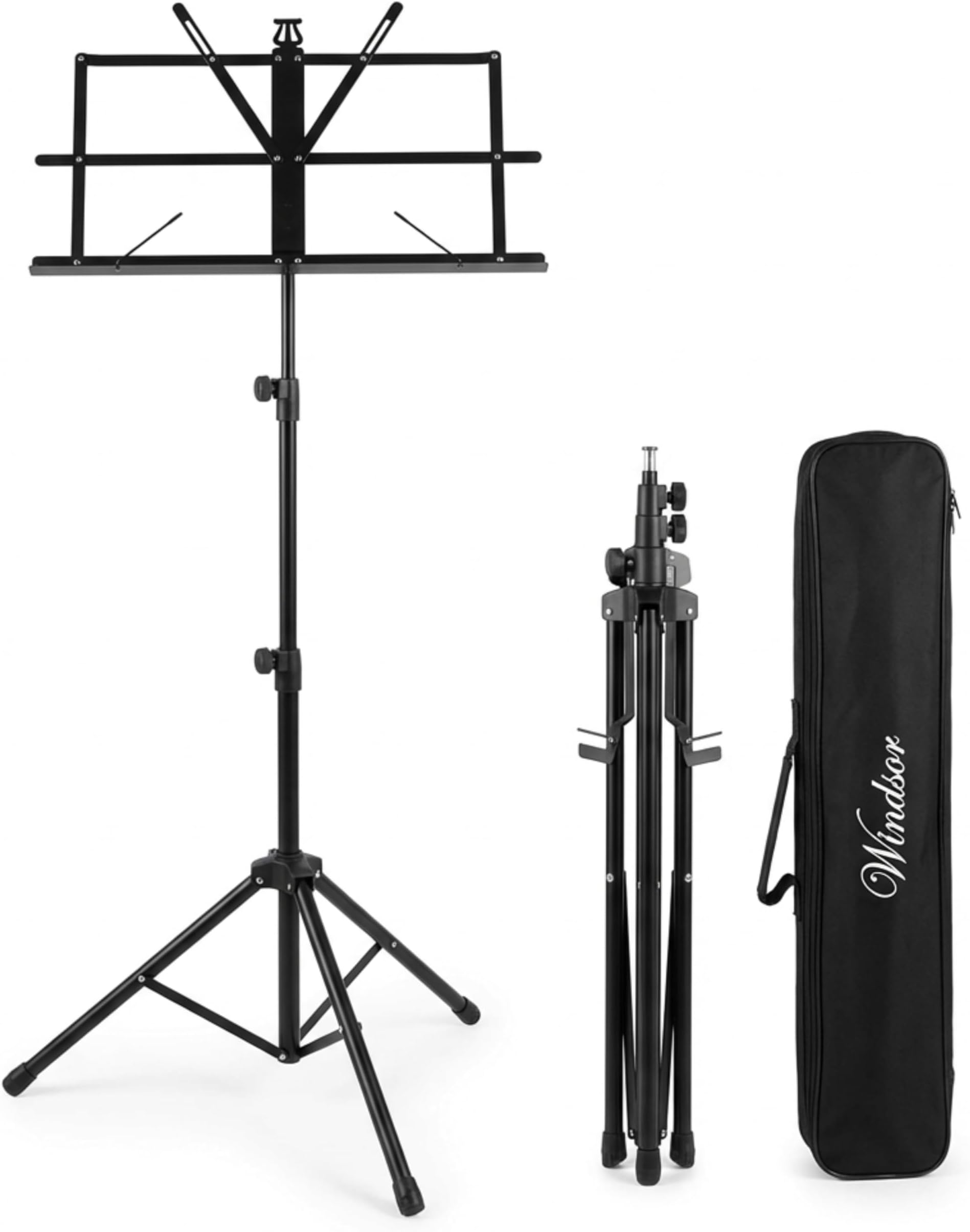Windsor Adjustable Folding Sheet Music Stand With Carry Case, Black, Lightweight
