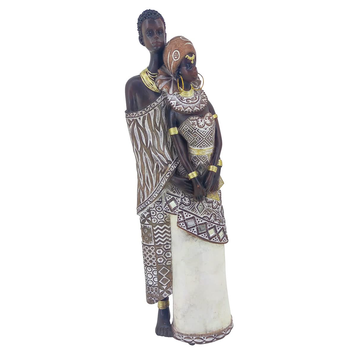Figura Decorativa Étnica de Resina Pareja Africana. Adornos y Esculturas. Regalos Originales. Decoración Hogar. 9 x 5 x 32 cm.