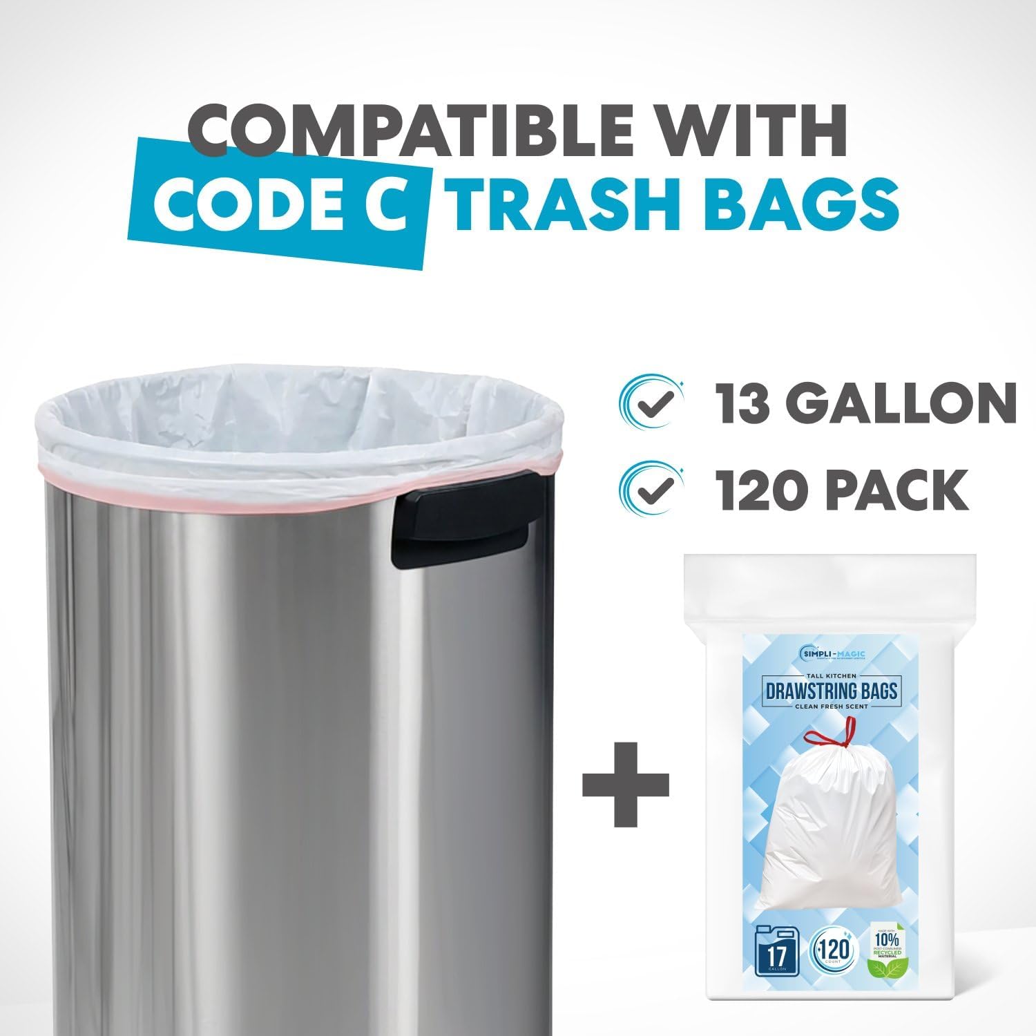 Simpli-Magic 65 Liter Open Top Trash Can, Commercial Grade, Stainless Steel