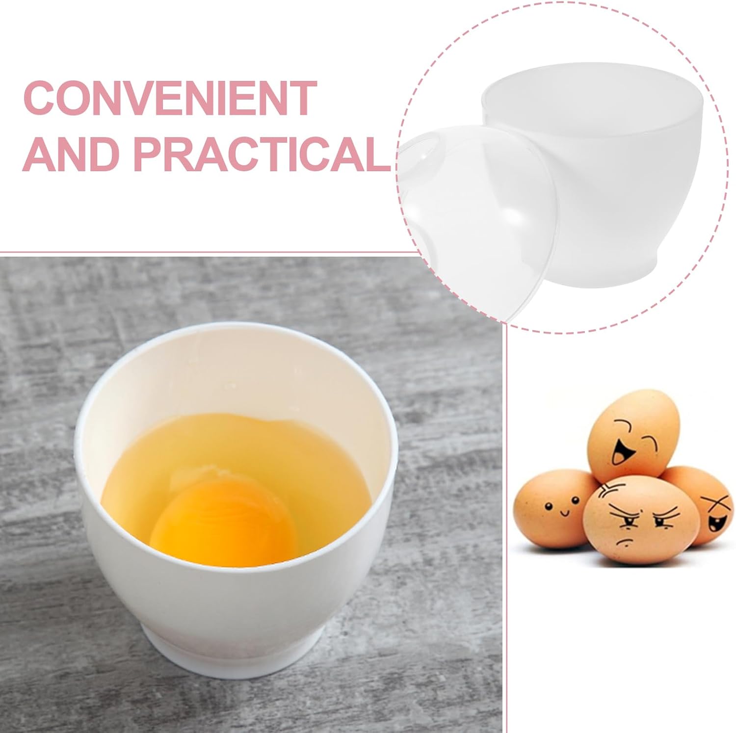 6pcs Microwave Egg Cooker Egg Steamed Cups Holder Oven Egg Steamer Omlette Maker for Instant Breakfast Home Kitchen Tools White