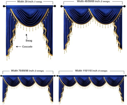 Miniatura 3 de ELKCA Cenefas de cortina de terciopelo azul rey de lujo para sala de estar con cuentas (79 pulgadas, 1 panel)