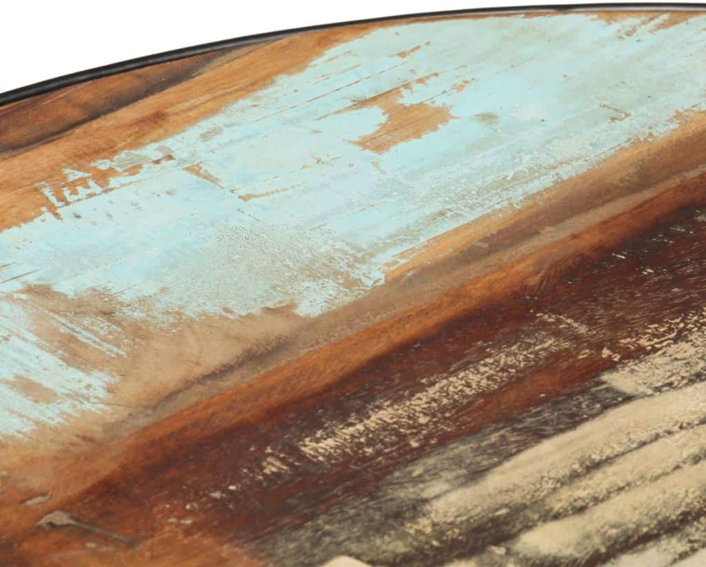 vidaXL Industrial Coffee Table, Solid Reclaimed Wood, Black Iron Frame, Unique Multi-Color Finish, No Assembly Required, Round Design, Sized 26.8"x14.2"