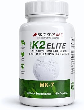 Bricker Labs K2 Elite Vitamin K2 MK-7 Supplement 160mcg, Supports Bone & Heart Health, Calcium Absorption & Circulation Non-GMO 60 Capsules