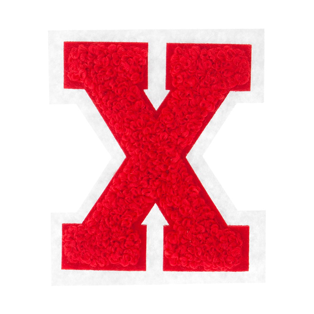 M&J T Iron On Letters - Varsity Chenille A-Z Patches - Iron Adhesive or Sew On Appliques - Decorative 2.5" Red Letters with White Border