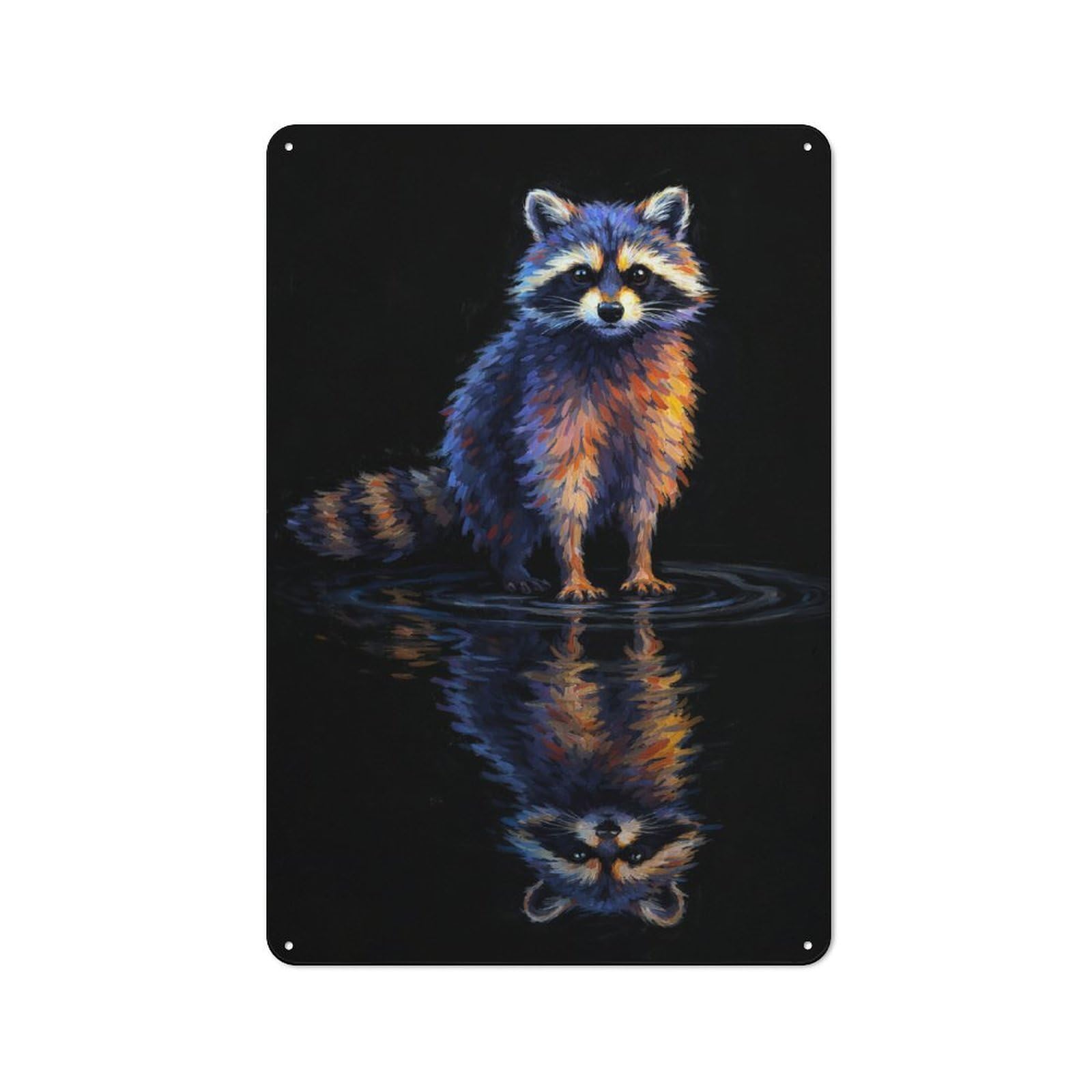 Junmoney Style-14 Classic Vintage Metal Sign 30X20cm Featuring Raccoon Reflection In Water, Classic Pub Decor For Bar, Kitchen, Garage Or Games Room
