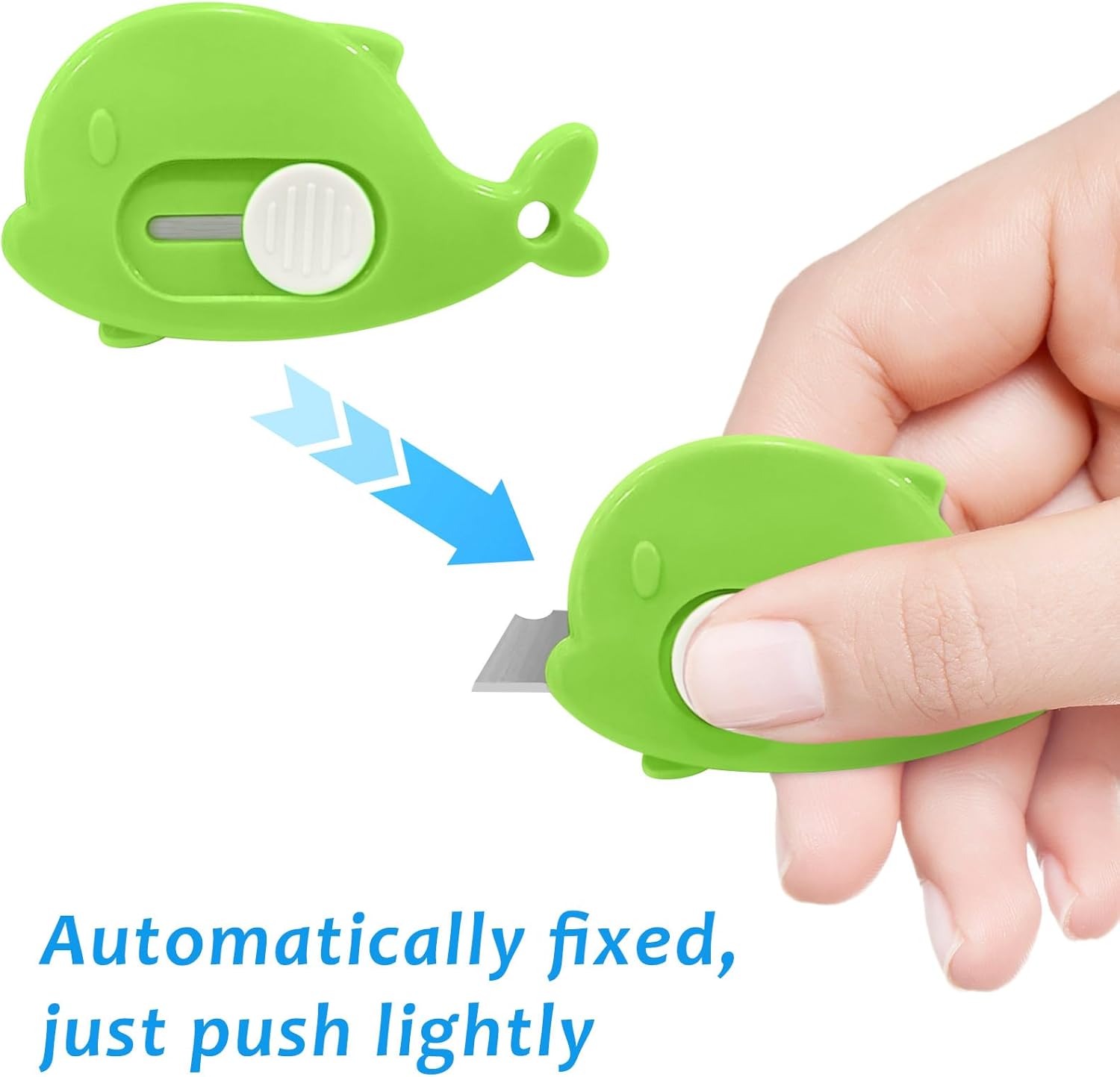 100PCS Whale Shaped Mini Utility Knives Retractable Box Cutters in 6 Colors (Orange, Green, Yellow, Blue, Mint, Pink) for Office, Crafts & Daily Use