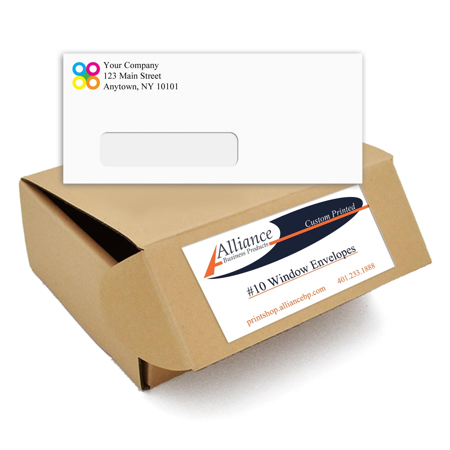 1000 Printed Window Envelopes #10, White, Single Left Window, Gummed Enclosure or Optional Self Seal Security Tint, Text and Logo Customization, Size