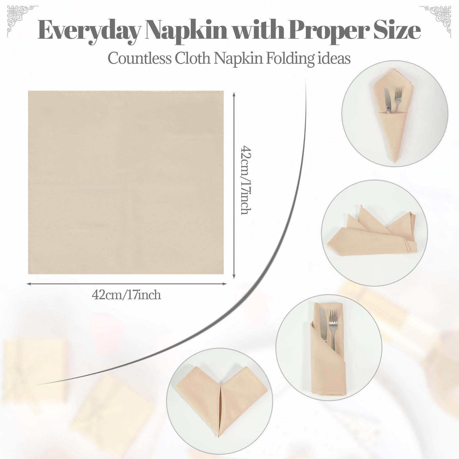 PLOYMONO Servilletas de poliéster Resistentes de Color Beige, 43 x 43 cm, servilletas de Tela Lavable sólida, Juego de 8 servilletas con Bordes con Dobladillo, Ideales para Bodas, Fiestas, Banquetes