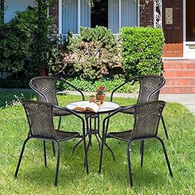 Tangkula 8 Pieces Patio Rattan Dining Chairs, No Assembly All-Weather Wicker Stackable Chairs with Curved Backrest and Armrests, Outdoor Bistro Chair Set for Backyard, Garden, Poolside (8, Grey) 616lHKQnemL. SS280