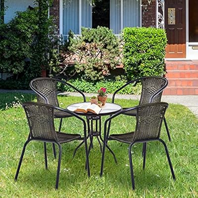 Tangkula 8 Pieces Patio Rattan Dining Chairs, No Assembly All-Weather Wicker Stackable Chairs with Curved Backrest and Armrests, Outdoor Bistro Chair Set for Backyard, Garden, Poolside (8, Grey) 616lHKQnemL. SS400