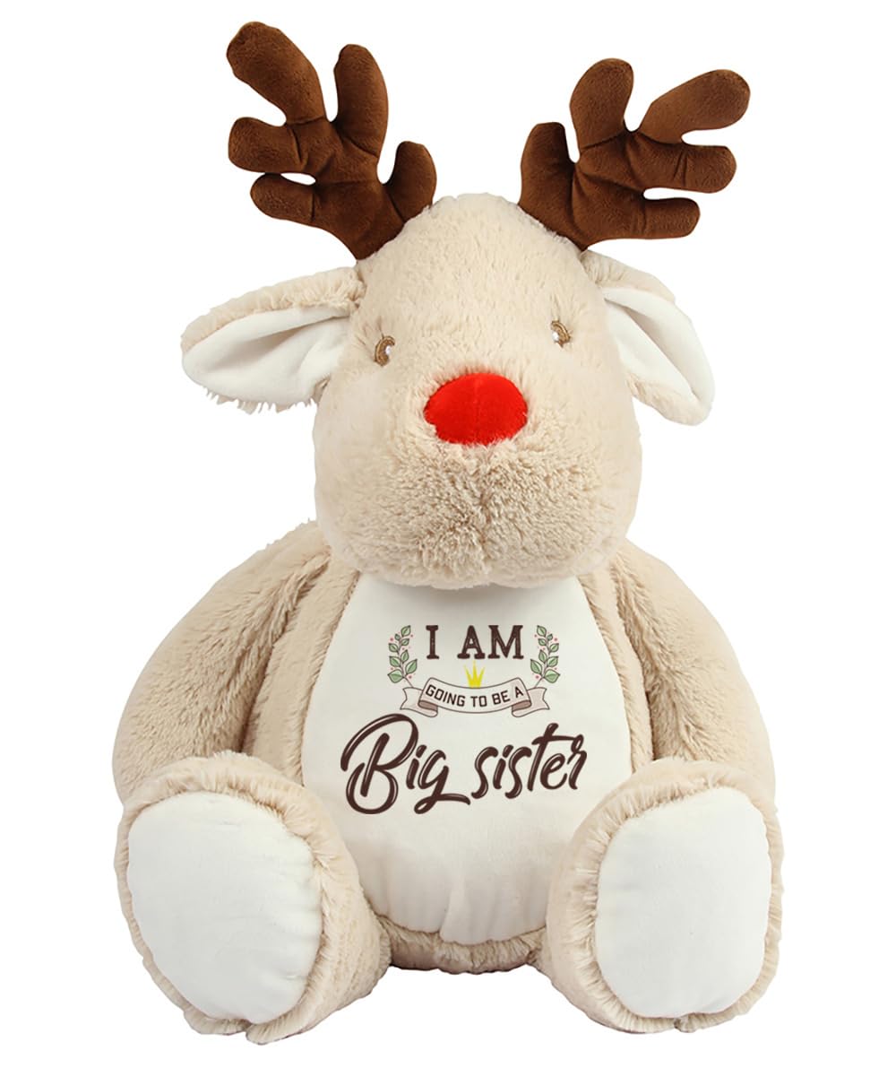 Big Sister Teddy Bear Gift – “I Am Going To Be A Big Sister” Printed Soft Toy | Cute Pregnancy Announcement Gift for Kids Girl | Baby Reveal Plush Toy | Soft Toys Teddy. (Reindeer)