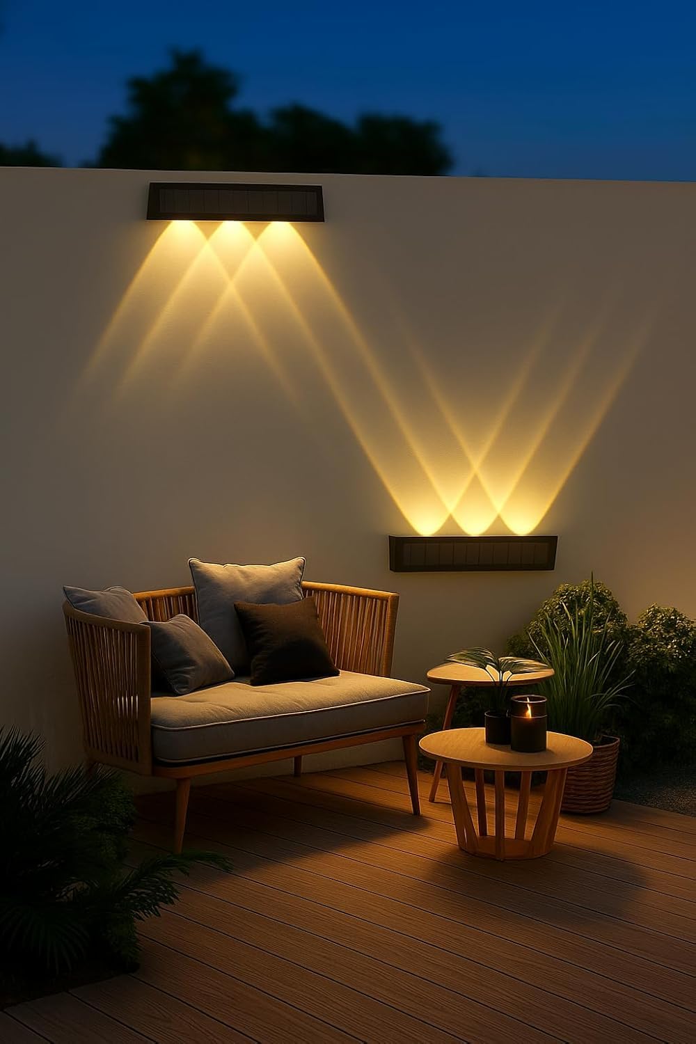 Solar Wall Lights Outdoor Waterproof 2 Pack, Up and Down Decorative Lights, 12 Hours Lighting Dusk to Dawn Solar Lights Outdoor for Fence Garage Step Porch Patio, Warm White LED, Easy Install
