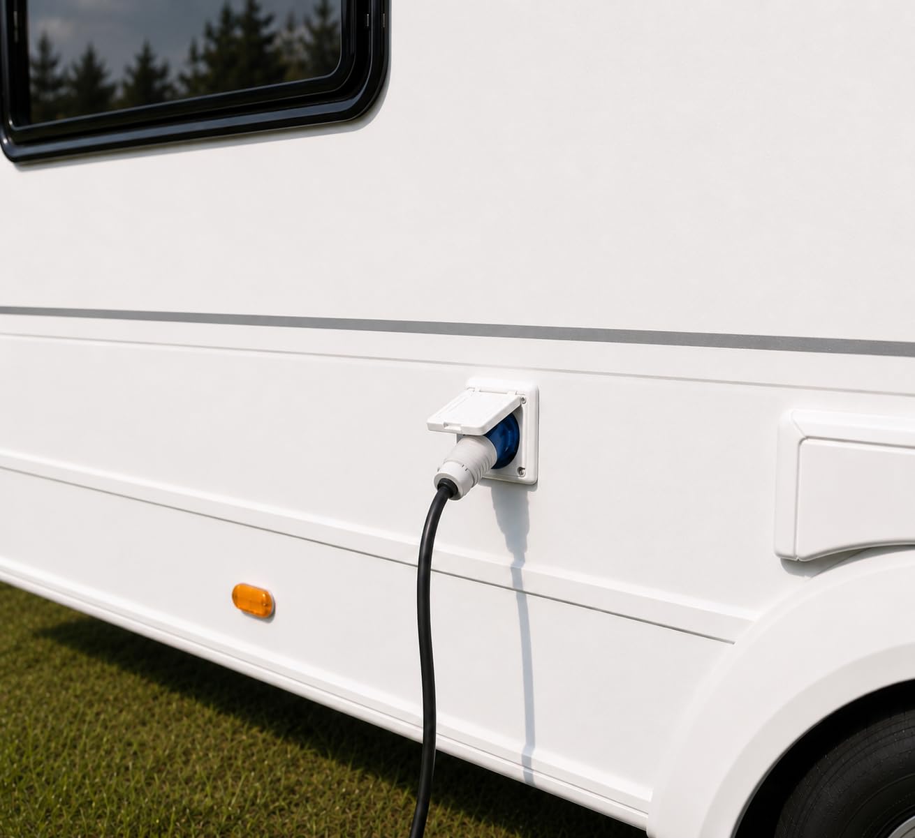 Prise de courant externe CEE - Protégée contre les projections d'eau - 200 à 240 V - 16 A - 3 broches - IP44 - Blanc