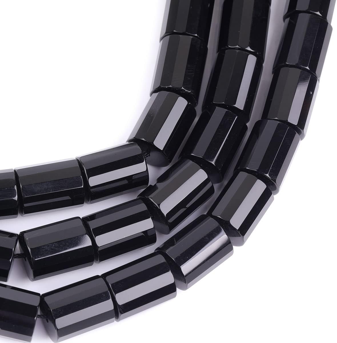 JOE FOREMAN 13x18mm Black Agate Semi Precious Gemstone Column Faceted AA Grade Loose Beads for Jewelry Making DIY Handmade Craft Supplies 15"