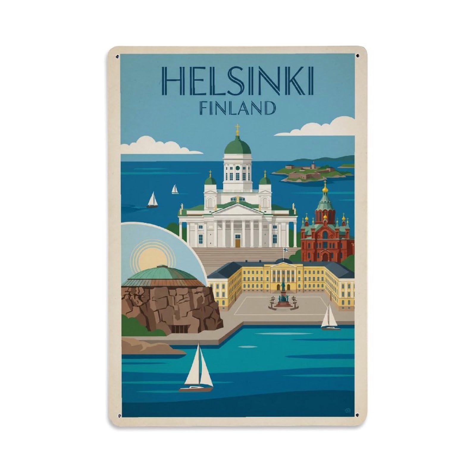 Vintage Travel Finland Helsinki Metal Tin Sign Plaque Wall Decor for Cafe, Club Bar, Office, Garden Metal Poster 8x12Inch
