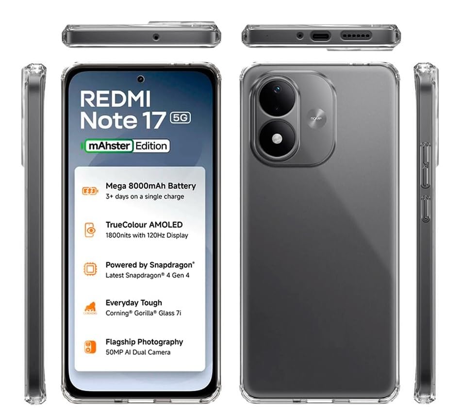 Image of COVERBLACK Back Cover Compatible for Redmi Note 17 5G | Flexible Rubber Anti-Yellow Soft Case - Transparent