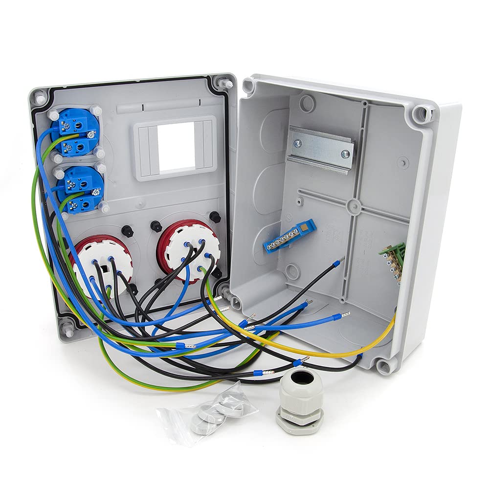 ELS Elektrotechnika Stromverteiler Baustromverteiler Wandverteiler Leer Leergehäuse Schuko Steckdosen 2x 230V und 2x CEE 16A zur Nachrüstung mit modularen Geräten, Verkabelt, IP44