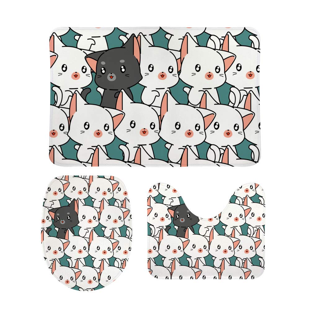 Lot de 3 tapis de bain antidérapants chat mignon pour salle de bain et cuisine