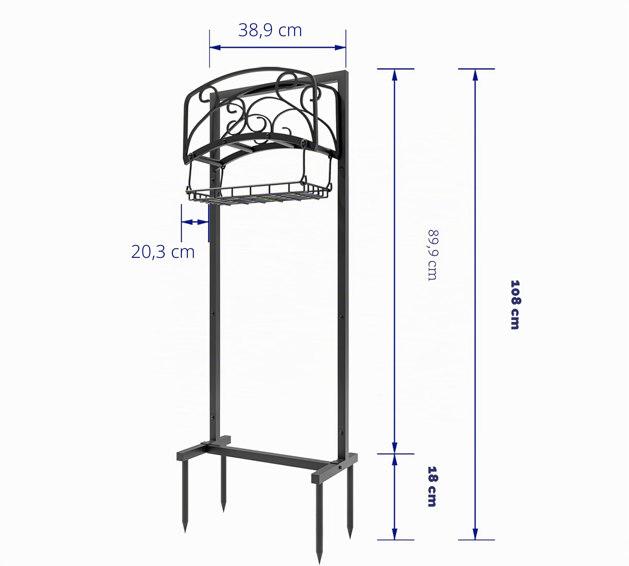 Kingson Support de tuyau d'arrosage portable avec panier de rangement – Support en acier robuste, peut contenir un tuyau de 45 m, finition noire, design amovible