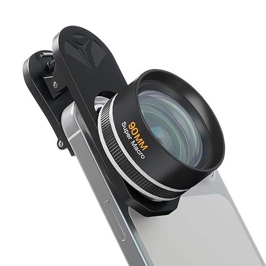 90mm Professional Macro Lens for Smartphone, Macro Lens Kit with Universal Lens Clip, Aluminum Phone Camera Lens Attachment for iPhone 17/16/15/12/11 Samsung & Android Phone