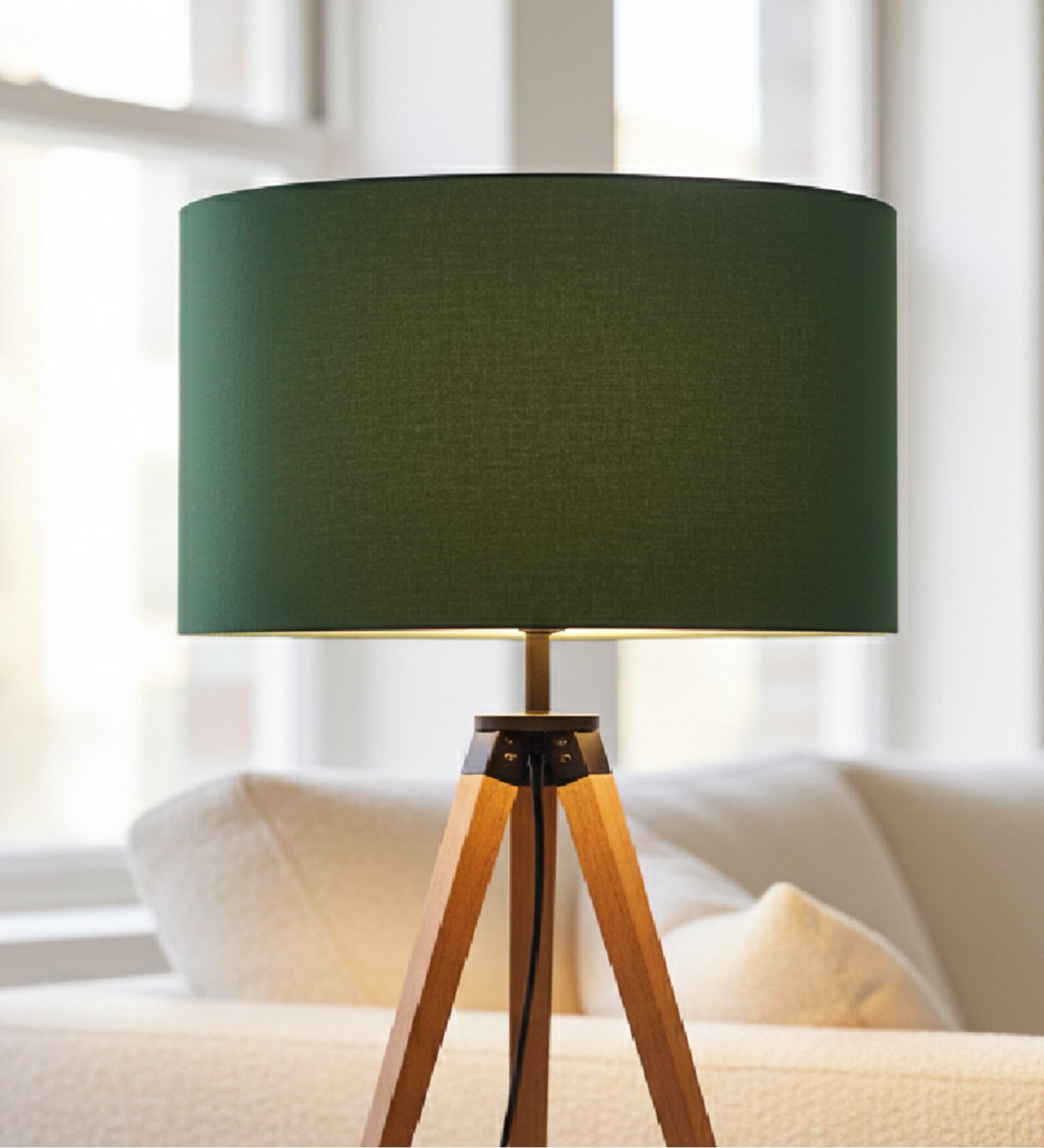 20" Inches Dark Green Drum Lamp Shade, Cotton Fabric, Ideal for Big Floor Lamps-image-3
