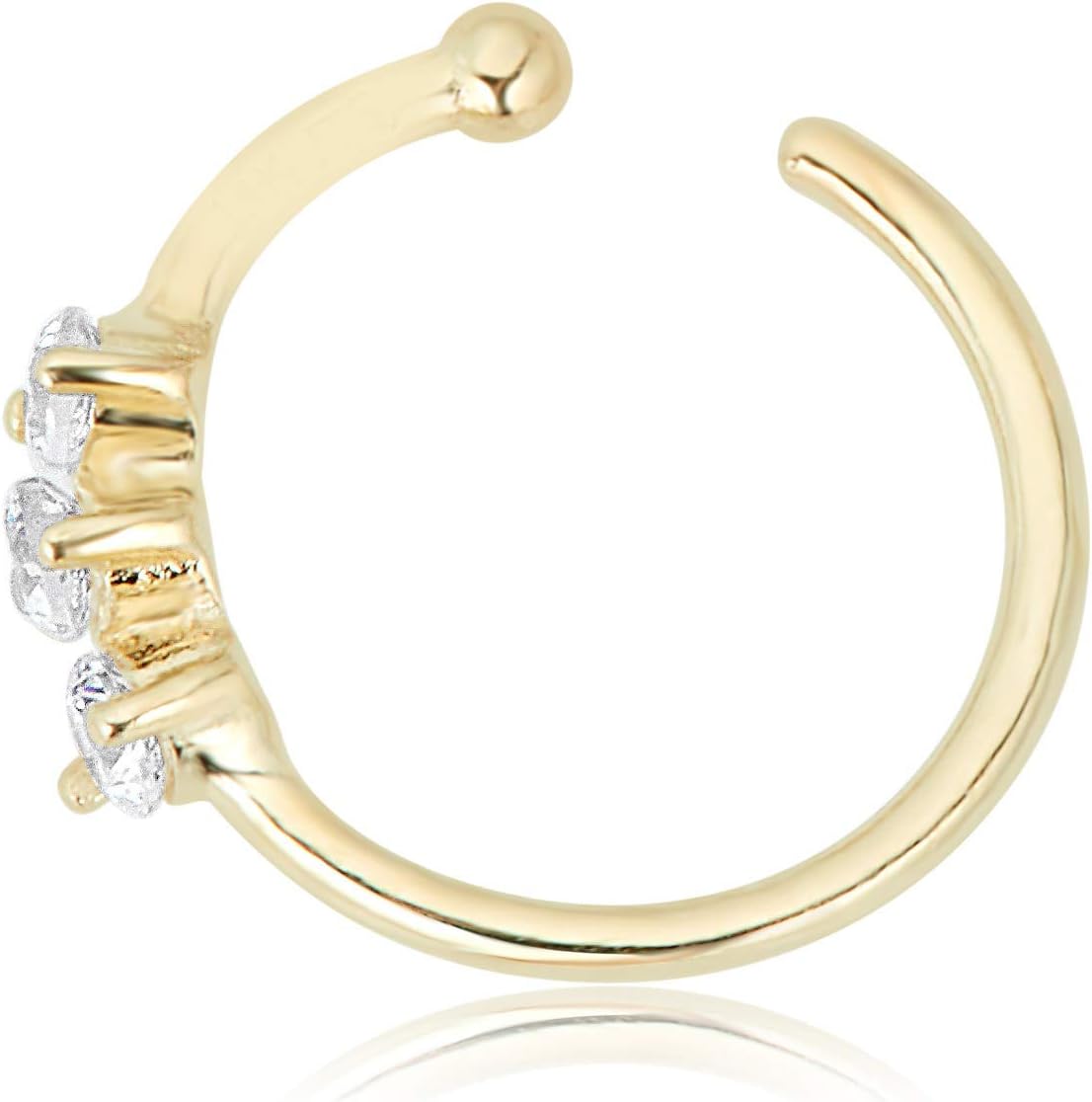 AVORA 14K Gold Simulated Diamond CZ Nose Ring Hoops (20 Gauge)