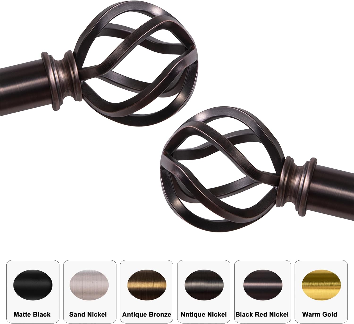 Curtain Rods 18 to 144 Inches, 1 Inch Modern Drapery Rods, Adjustable Heavy Duty Curtain Rod, with Twisted Cage Finial for Home & Office (18"-144"Dark Red)