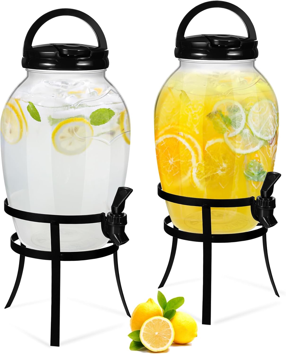 Havawish 2 Pack Drink Beverage Dispenser with Stand for Parties 1.16 Gallon Plastic Water Lemonade Juice Dispenser with Spigot and Lid for Countertop Weddings(Black)