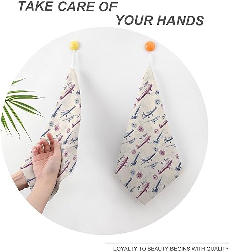 Miniatura 4 de Decorative Hand Towels for Bathroom - Retro Airplane Print Soft Absorbent Small Bath Hand Towels for Kitchen, Farmhouse, Spa, Hotel, Guest Tea and
