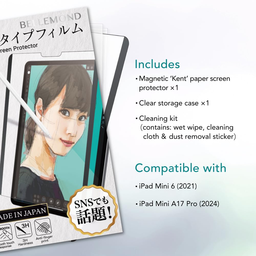 BELLEMOND | Magnetic Kent Paper Screen Protector for iPad mini 7 (A17 Pro, 2024) & mini 6 (2021) 8.3" | Removable & Reusable Matte Film | Reduces Pencil Tip Wear | 1PC