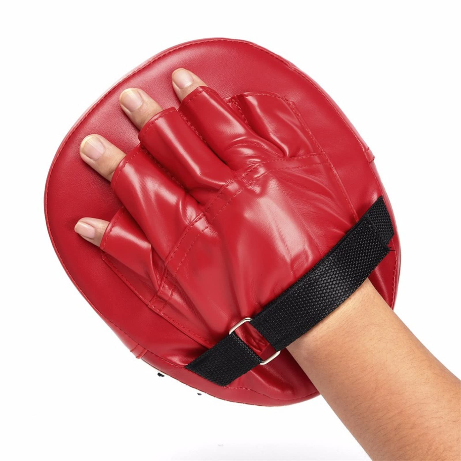 Podkładki do rękawic bokserskich – podkładka do dłoni / kickboxing bokserskie / skóra PU zakrzywiony haczyk i rękawice treningowe dla dzieci, mężczyzn i kobiet, czerwone