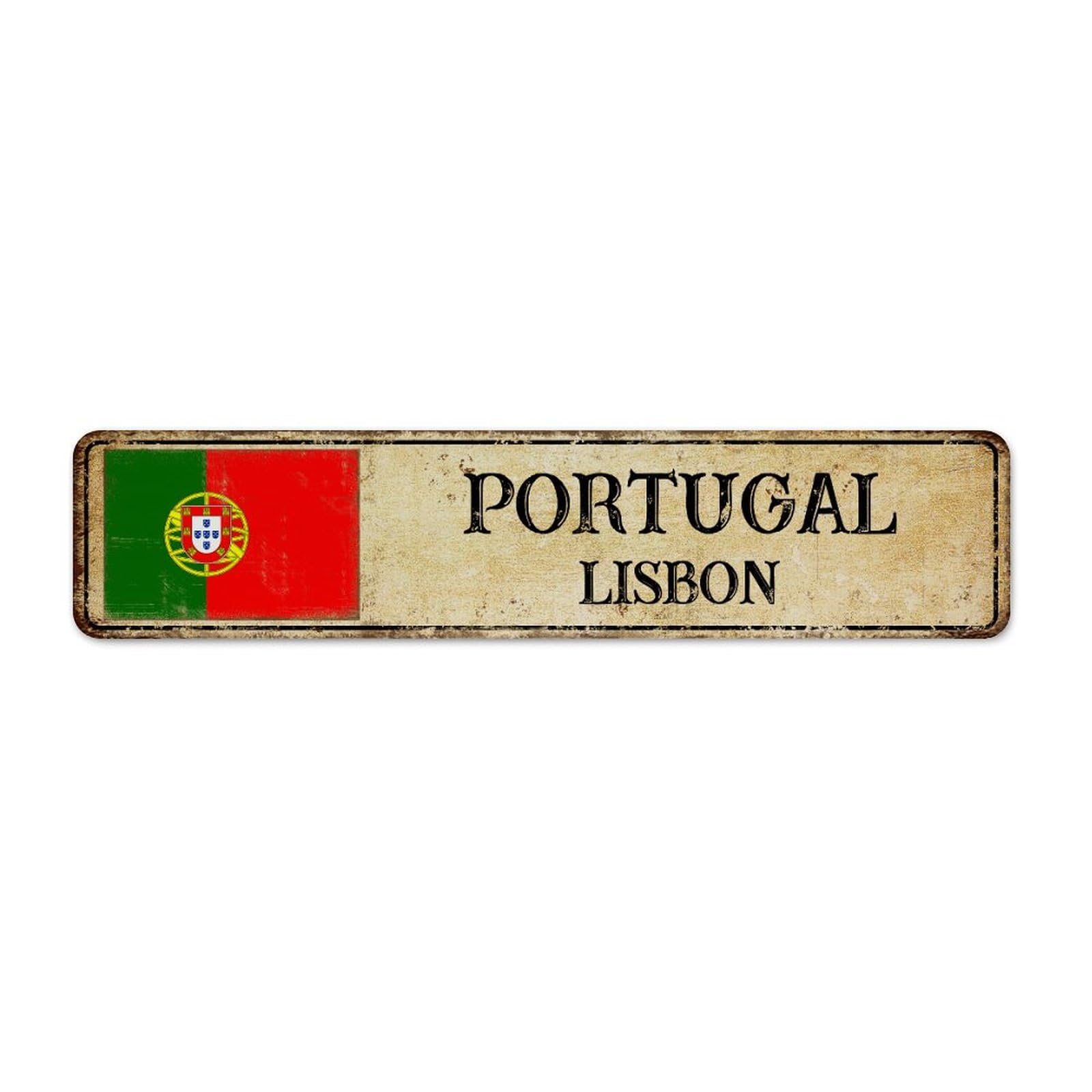 Autravelco Style-7 Portugal Lisbon Fashion Chic Metal Sign Decorative House Signs National Country Souvenir Road Home Décor Garage Signs For Lounge Bathroom Garage 4X18 Inch