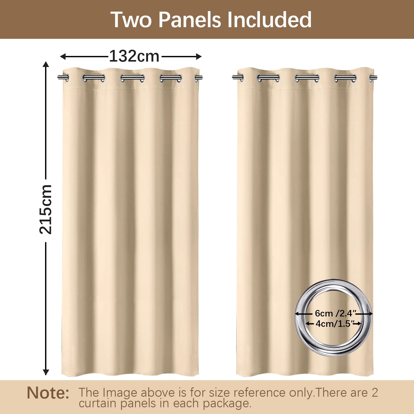 Rideaux d'extérieur Imperméables,Lot de 2 Rideau pour Pergola à Oeillets en Haut,Rideau Occultant Exterieur,Rideau Exterieur Terrasse pour Intérieur Extérieur 132x215cm,Beige