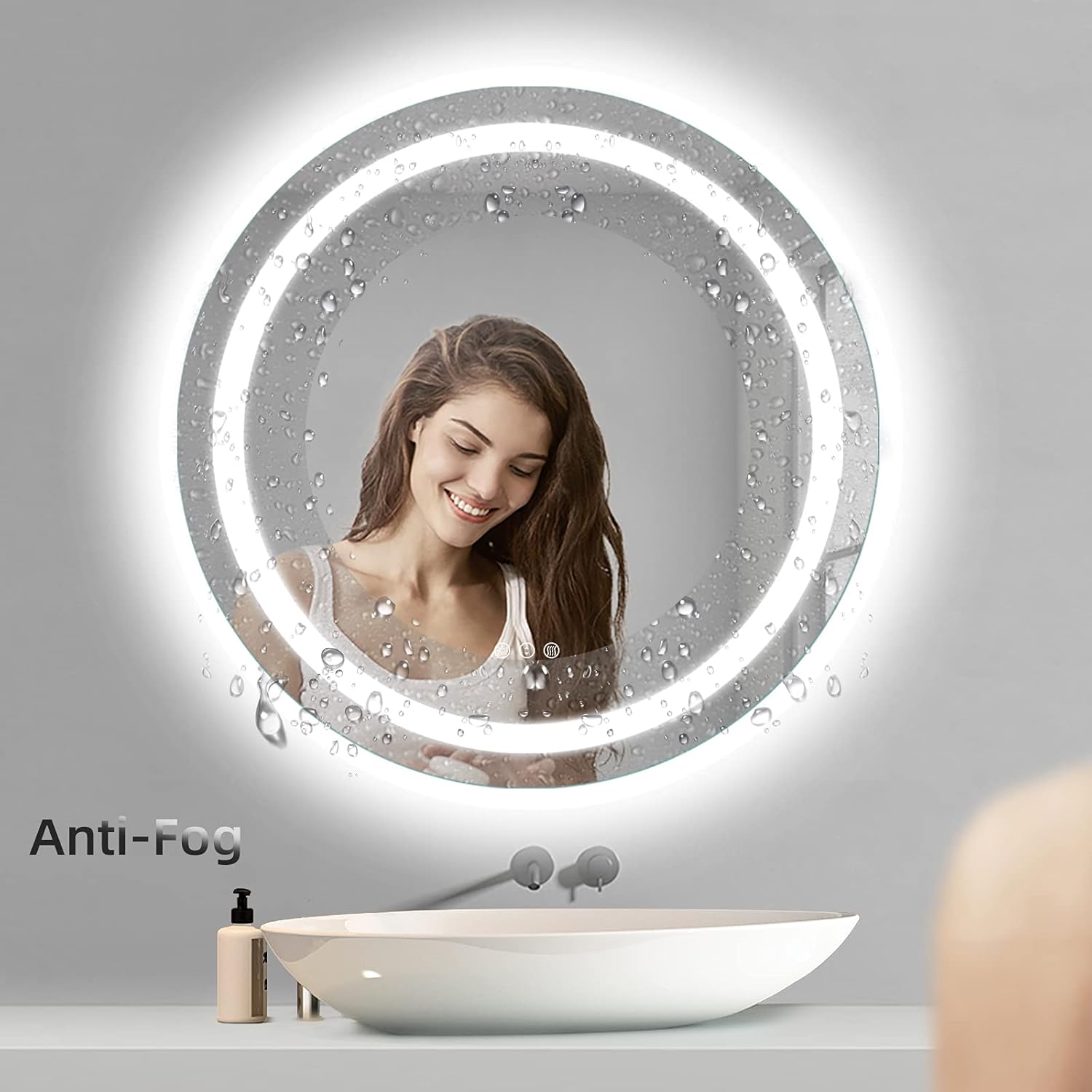 Amorho Lighted Mirror Round 24 Inch 2pack, Dimmable ShatterProof