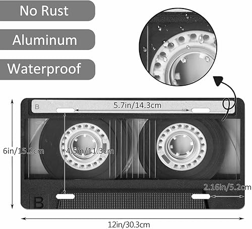 Miniatura 5 de Beabes Divertida cubierta de placa frontal de cinta musical de casete retro, placas decorativas para automóvil, placas de aluminio novedosas para
