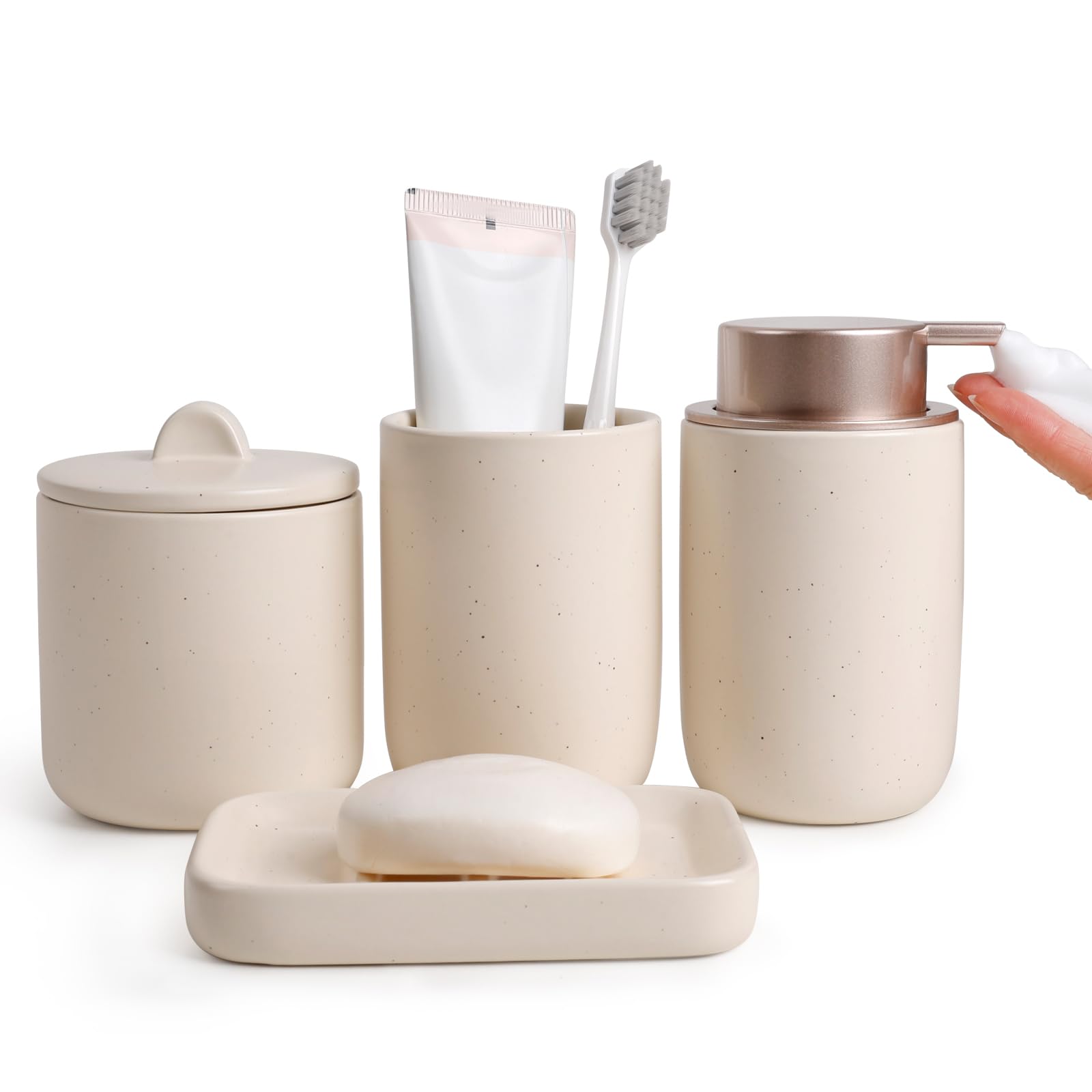 BosilunLife Apricot Ceramic Bathroom Accessories Set of 4