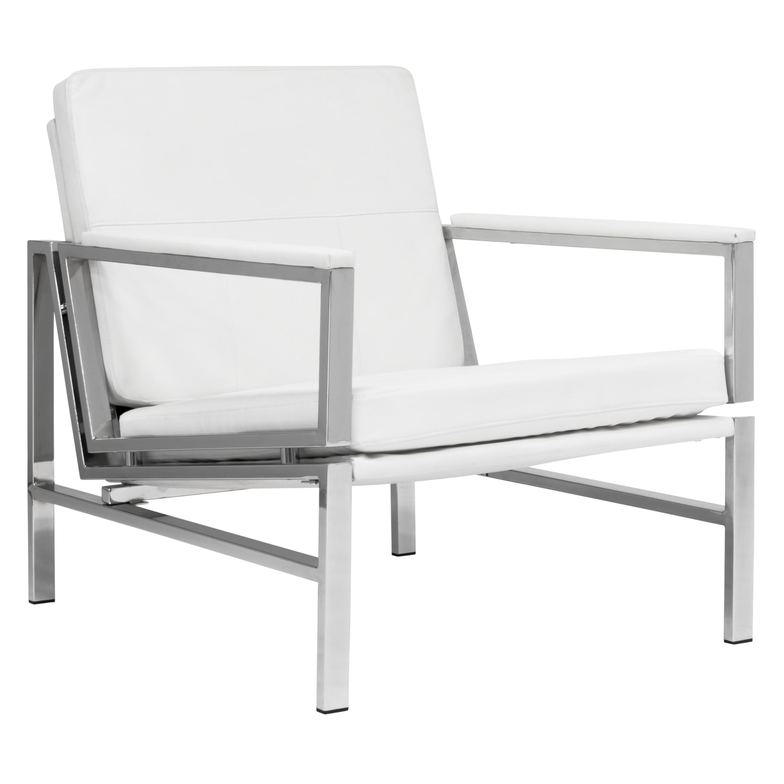 Atlas Modern Accent Chair in Blended Leather, Chrome/White