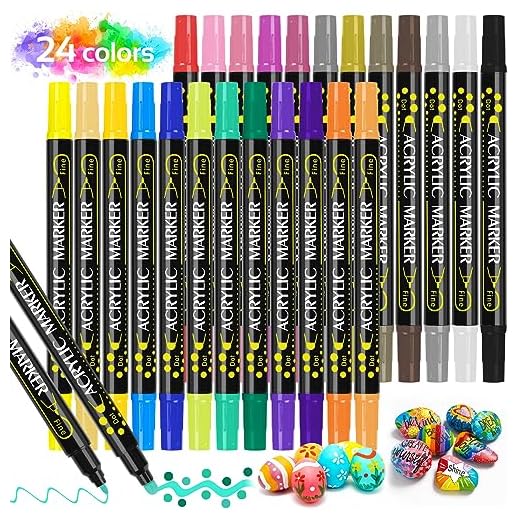 LUZOON Rotuladores Acrilicos Permanentes, 24 Colores Pincel Doble Punta Rotuladores Pintura Acrilica de Colores Rotulador Permanente para Piedras, Cristal, Madera, Cerámica, Plastico (1-5MM)