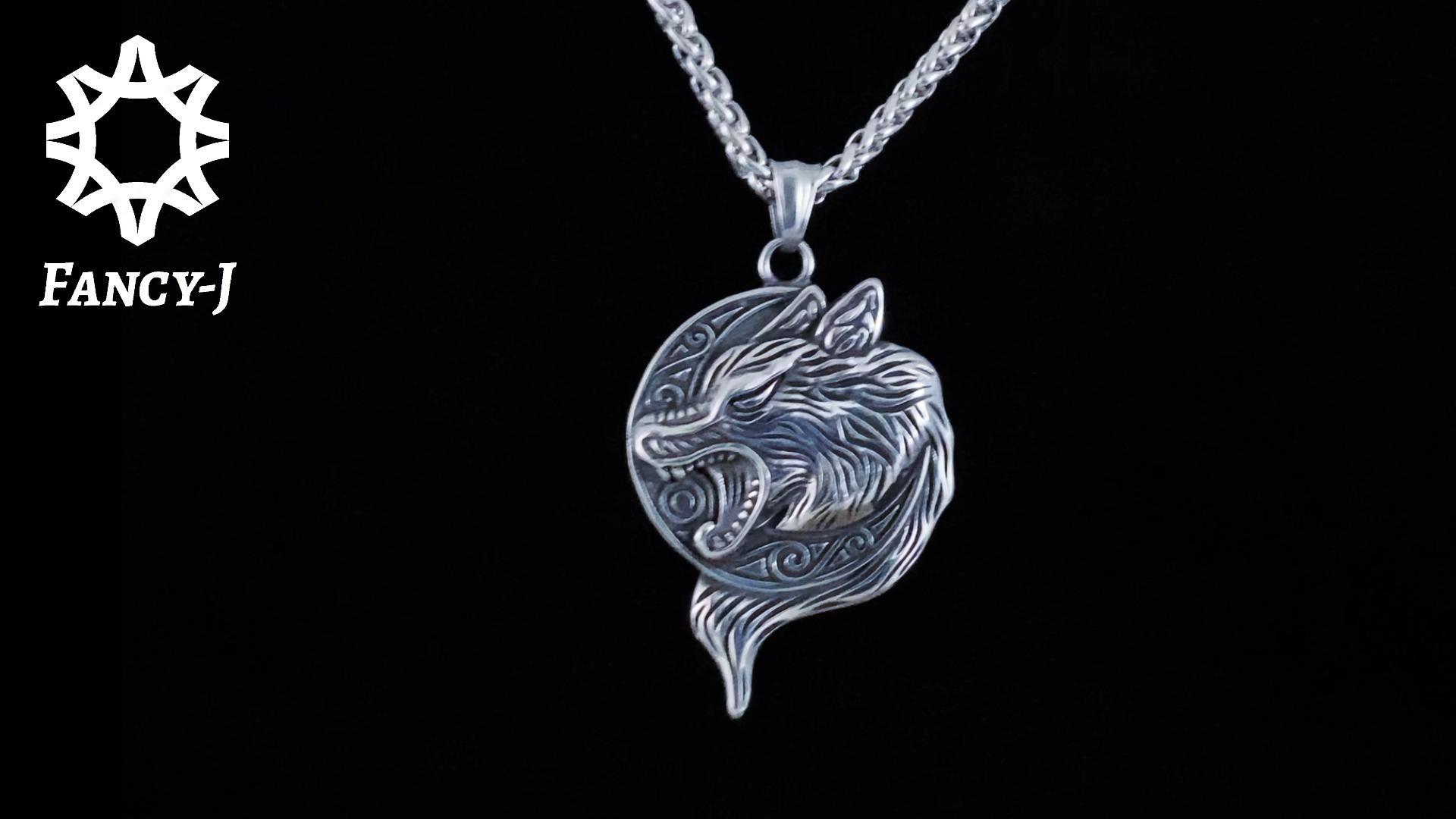 アクセサリー wolfmanjack FANCY-J Wolf Necklace Viking Fenrir Stainless Steel Chain for Men
