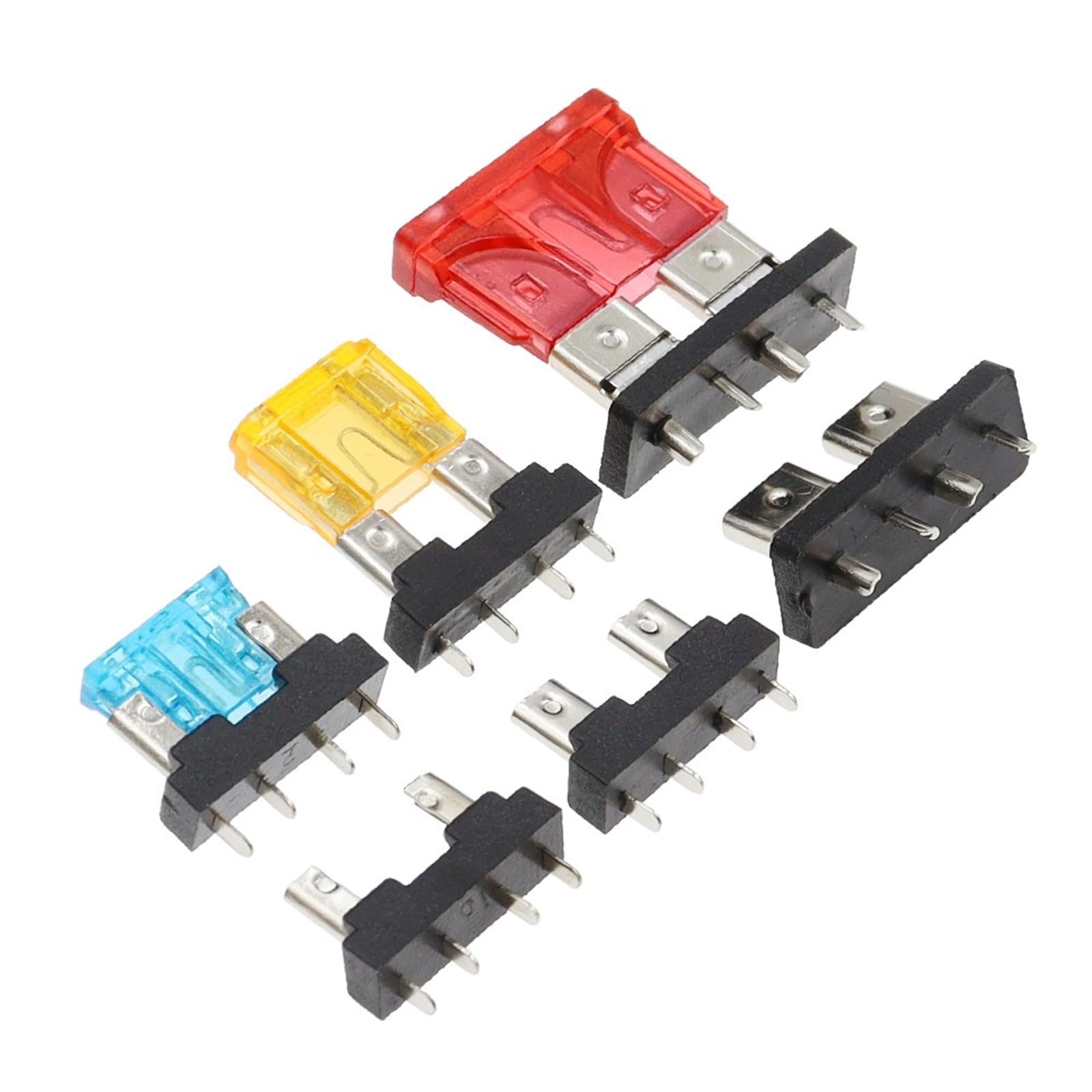 Uchwyt bezpiecznika samochodowego, płytka PCB, średni rozmiar mini małe ostrze, do samochodu, motoryzacji, łodzi, 32 V, 100 sztuk (średni, 25A)