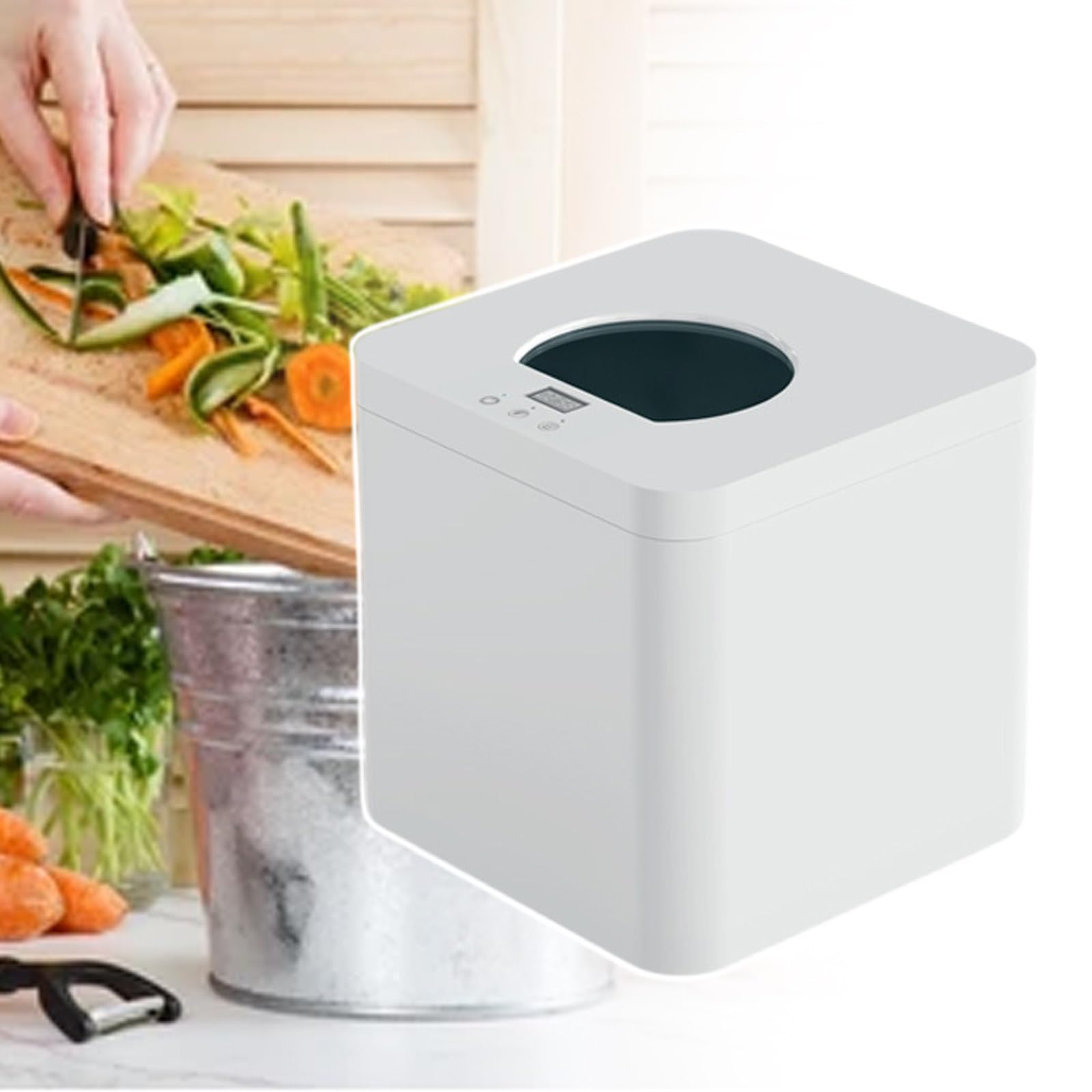 Compostatore per Rifiuti Alimentari con Mulino, con Contenitore per Compost Rimovibile da 3,3 L, Macinazione A Doppia Lama, Trasforma I Rifiuti Alimentari in Fertilizzante,110V