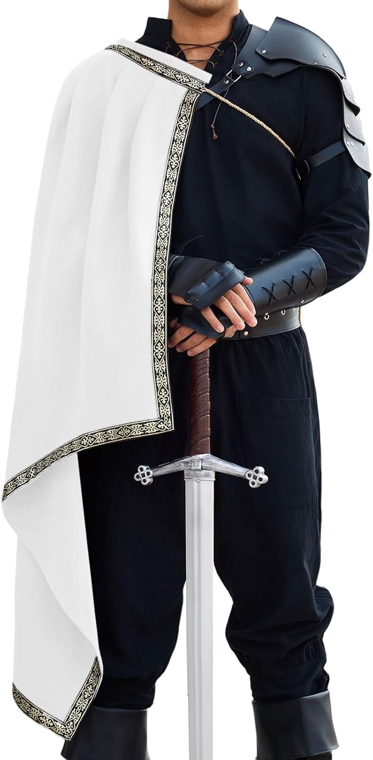 Runcati Mens Renaissance Shawl Half Shoulder Cape Medieval Samurai Cloak LARP Warrior Ren Faire Halloween Costume