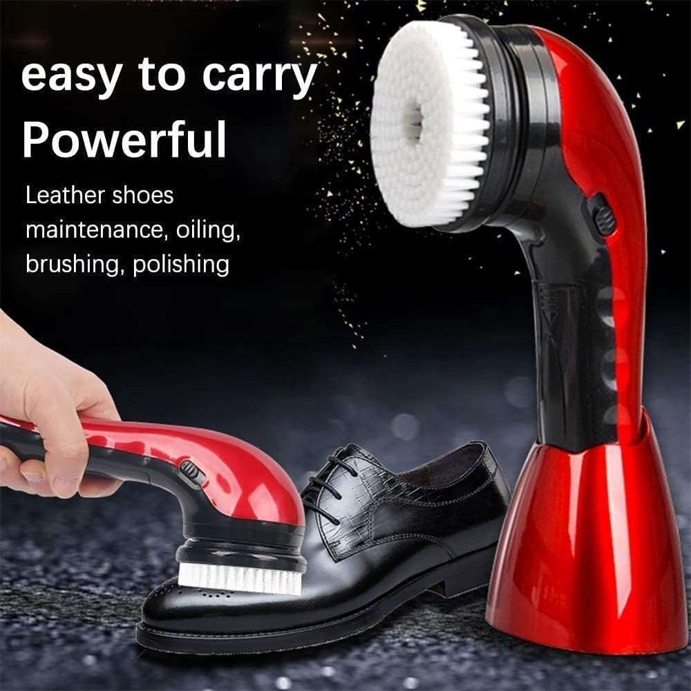 Mini Electric Household Shoe Polisher, Portable Leather Polishing Equipment, Automatic Cleaning Machine, Hand-Held Shoe Polisher Kit for Men and Women, Leather Care Kit,Red