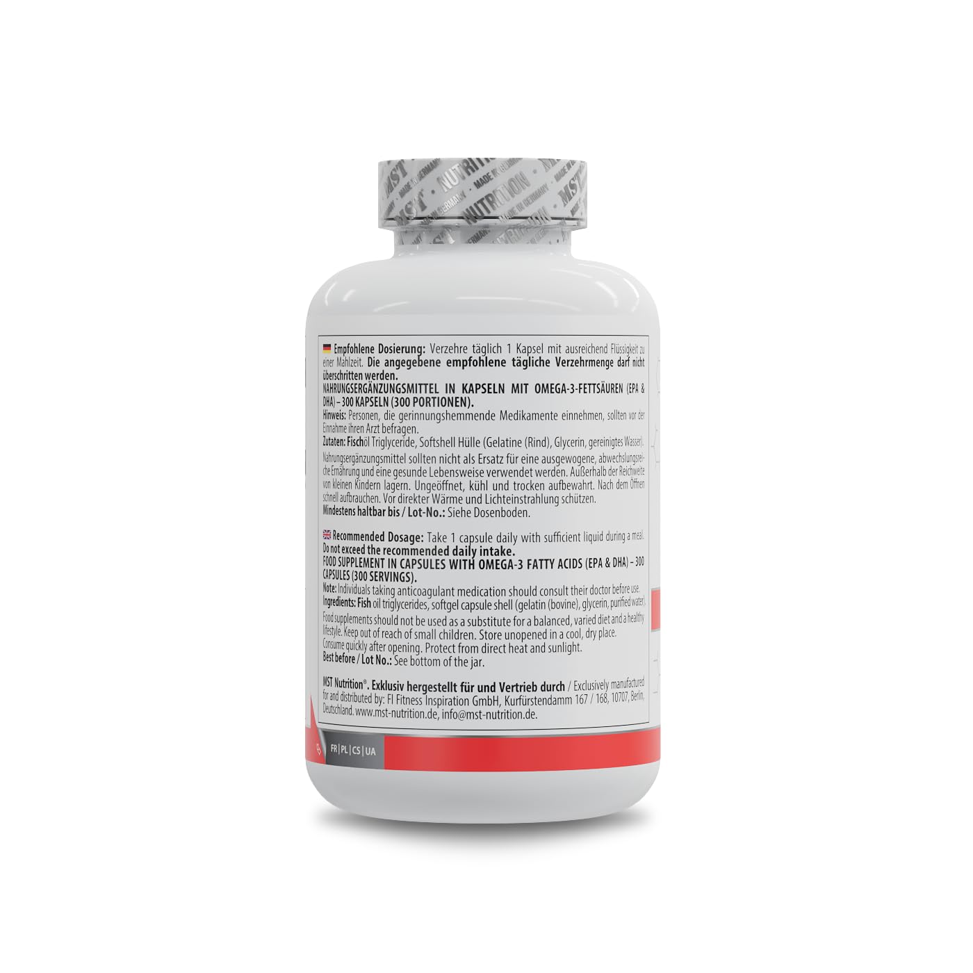 MST® Omega 3 Triglycerid 75% – hochdosiert – 1000 mg Fischöl pro Kapsel – 750 mg Omega 3 Fettsäuren – EPA + DHA – bessere Bioverfügbarkeit – rein & laborgeprüft – 180 Kapseln (300 Kapseln)
