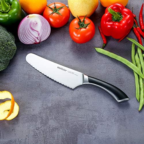 Sandwich Knife, Bread Knife, WELLSTAR 6.5 Inch Stainless Steel Serrated Utility Knife for Bread Vegetable Meat Cutting, Butter Spreader Knife with Full Tang Handle Multipurpose Kitchen Knife