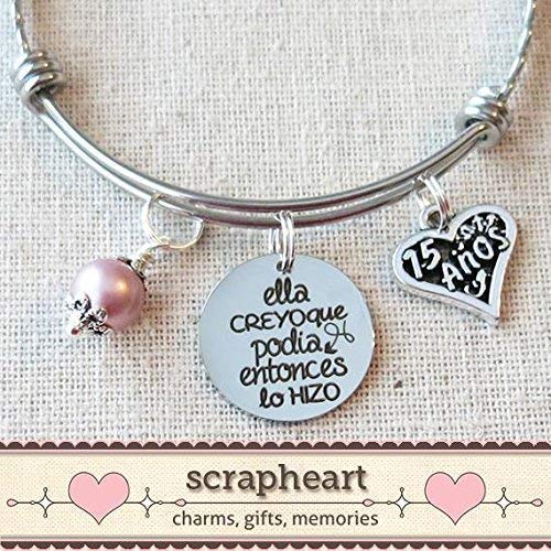 Quinceañera Bangle, 15Th Birthday Gift For Teenager, Ella Creyó Que Podía Entonces Lo Hizo Charm Bracelet, Mis Quince Años Bangle Gift, Feliz 15 Cumpleaños Pulsera #TOP4