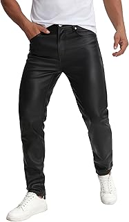 Mens Leather Pants Slim Fit Disco Jeans for Men Stretch