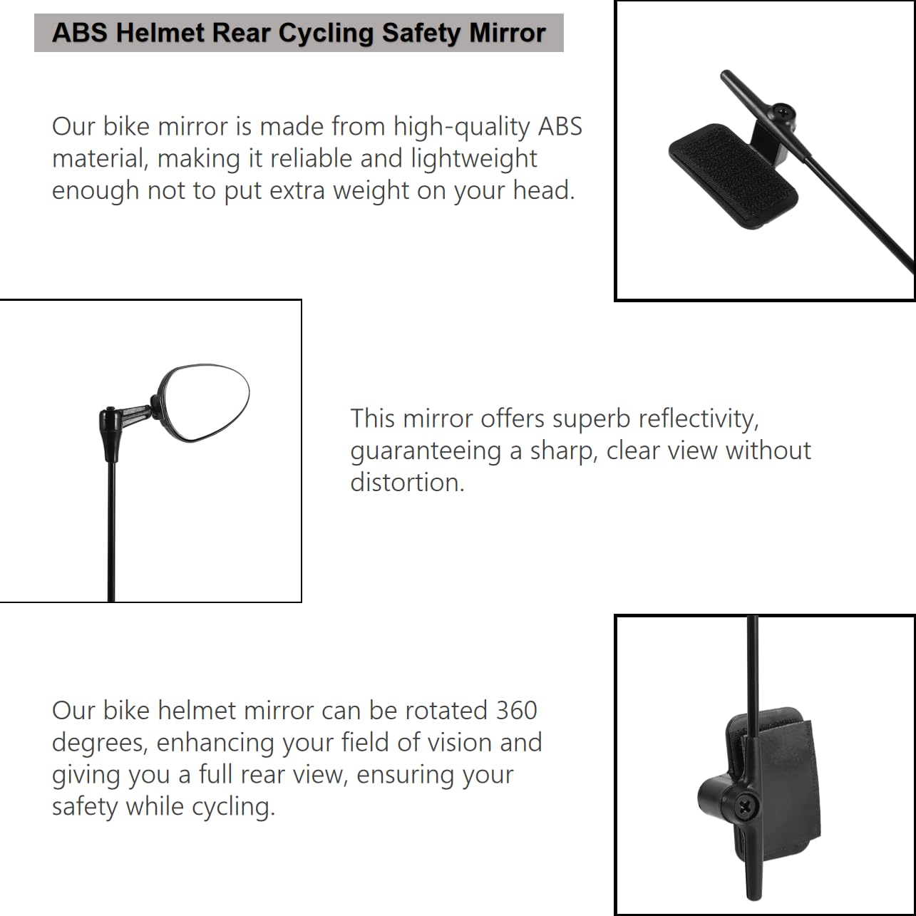 ABS Helmet Rear Cycling Safety Rear View Mirror, Cycling Rear View Mirror 60 Degrees Adjustable Mirror Wearable for Mountain Bike Safety