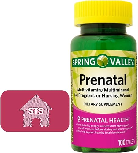 Spring Valley - Multivitamínico prenatal - Tabletas multiminerales, 100 unidades + adhesivo STS.