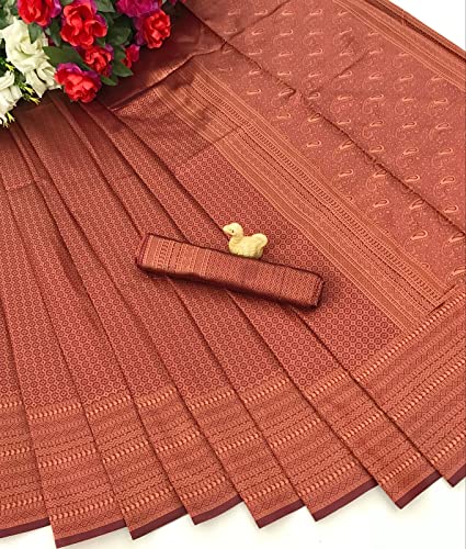 Image of ZECVA Women's Art Lichi Indian Traditional Style Silk Saree With Unstitched Blouse Piece
